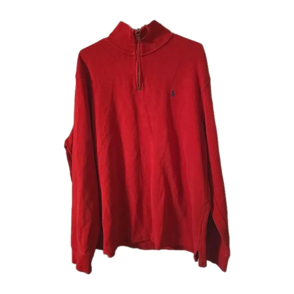 Polo Ralph Lauren Red Quarter‎ Zip Mock Neck Pullover Sweatshirt Men's Size XL